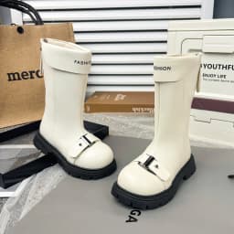 Little Girls Chunky Mid-calf Boots 2026 New Autumn Winter Kid British Style Leather Boots with Buckle Non-slip Kids Riding Boots