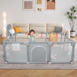 Large Playpen Baby XL 180x120cm, Playpen Baby Children's Playpen With Breathable Net, 50 Play Balls And 4 Pull Rings