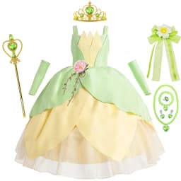 Girls Tiana Costume Green Fairy Tale Princess Dress 2-10 Yrs Kids Luxury Fluffy Gown Children Birthday Party Elegant Tulle Frock