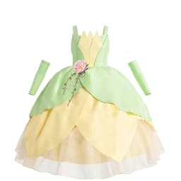 Girls Tiana Costume Green Fairy Tale Princess Dress 2-10 Yrs Kids Luxury Fluffy Gown Children Birthday Party Elegant Tulle Frock