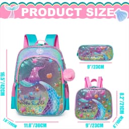 Girls Sequin Mermaid Backpack Set with Lunch Box, Lightweight Cute Bookbag for Kindergarten & Elementary Students