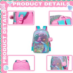 Girls Sequin Mermaid Backpack Set with Lunch Box, Lightweight Cute Bookbag for Kindergarten & Elementary Students