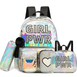 Girls Sequin Mermaid Backpack Set with Lunch Box, Lightweight Cute Bookbag for Kindergarten & Elementary Students