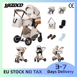 3 in 1 High Landscape Baby Stroller with Car Seat, Breathable Summer Baby Pram Lightweight Aluminum Frame Infant Pushchair, Compact Folding Portable Travel System
