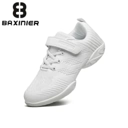 BAXINIER Cheer Shoes for Youth Girls Boys White Cheerleading Sneakers Lightweight Breathable Athletic Training Dance Shoes with Hook Loop Closure Anti-Slip Soft Sole