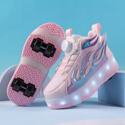 2025 New Children's Four-Wheel Novice Light Up Rotary Button Automatic Shrinkage Fast Walking Shoes for Boys Sneakers