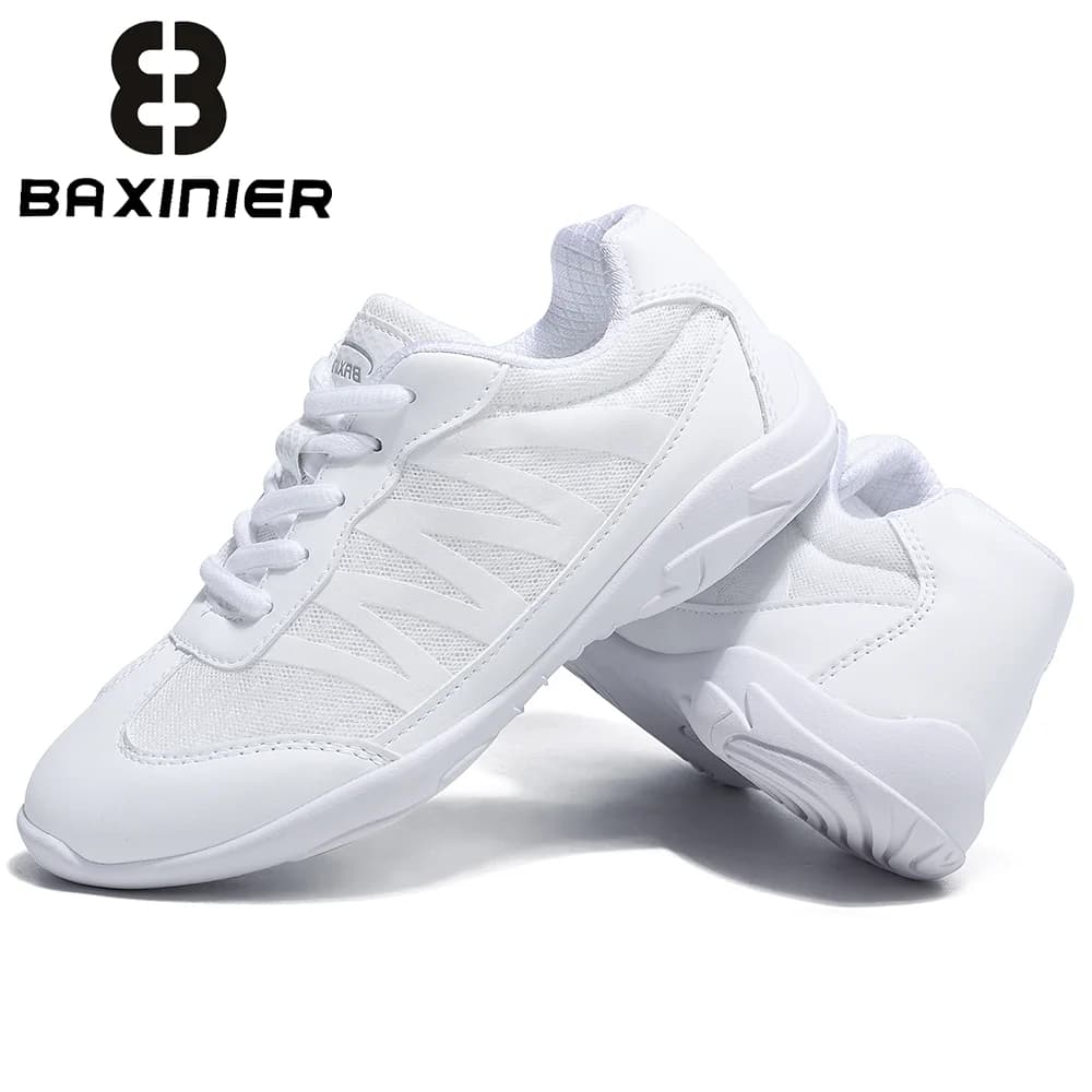 BAXINIER Girls White Cheer Trainers Lightweight Breathable Dance Tennis Youth Competition Sneakers for School Team Sports