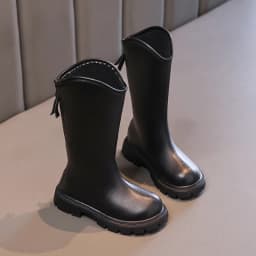 2024 Autumn Winter New Children High Boots for Girls Fashion Korean Style Anti-slippery Keep Warm Versatile Chic Leather Shoes