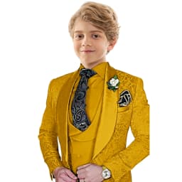 Txjojn Jacquard Boys Suit Set 3 Pieces Wedding Ring Bearer Outfit Handsome Shawl Lapel Child Tuxedo Stage Performance Outfit