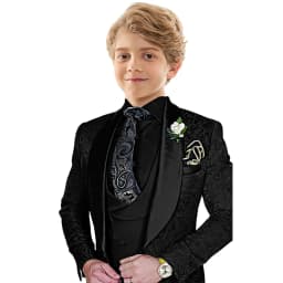 Txjojn Jacquard Boys Suit Set 3 Pieces Wedding Ring Bearer Outfit Handsome Shawl Lapel Child Tuxedo Stage Performance Outfit