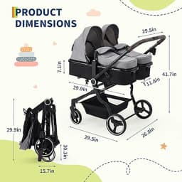 Double Stroller for Newborn and Toddler, Tandem Strollers with Lightweight Compact Fold, Adjustable Cancline for Twins Infant