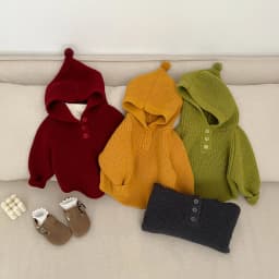 2025 Autumn New Baby Solid Hooded Sweater Infant Girl Casual Knit Hoodie Kids Boys Long Sleeve Casual Sweater Children Clothes