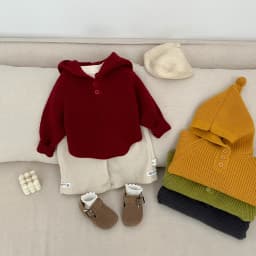 2025 Autumn New Baby Solid Hooded Sweater Infant Girl Casual Knit Hoodie Kids Boys Long Sleeve Casual Sweater Children Clothes