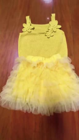 Children's Summer Princess Set Lemon Yellow Flower Knitted Vest Gauze Dress TUTU Skirt Girls' Outfit