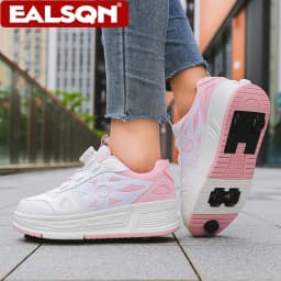Kids 4-Wheel Roller Skating Shoes with Detachable Wheels Breathable Ultra-Light Walking Sneakers For Teenagers Girls Gifts