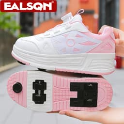 Kids 4-Wheel Roller Skating Shoes with Detachable Wheels Breathable Ultra-Light Walking Sneakers For Teenagers Girls Gifts