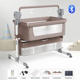 Electric Baby Crib Bassinet Cradle Bluetooth Music Timer with Automatic Swing Remote Control Foldable Design Breathable Mesh Sides Soft Mattress Stable Frame Safe Sleeping Bed for Newborn Infant Home Use and Travel Comfort Baby Cots for Newborns