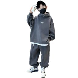 2026 Winter Children Fleece Outfits Toddler Warm Thicken Cotton Soild Hoodies+Pants Tracksuit Kids Boy Girl Sweatsuits Sets