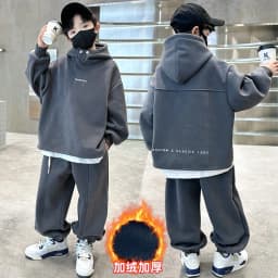 2026 Winter Children Fleece Outfits Toddler Warm Thicken Cotton Soild Hoodies+Pants Tracksuit Kids Boy Girl Sweatsuits Sets