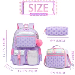 Meetbelify Aesthetic Backpack for Girls School Backpack with Lunch Box for Elementary to Teen Girls Cute School Bag Purple
