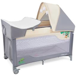 Moby-System Travel Cot Huxley Baby Playpen with Changing Table 2 Levels with Mosquito Net Canopy Foldable 0-36m
