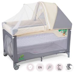 Moby-System Travel Cot Huxley Baby Playpen with Changing Table 2 Levels with Mosquito Net Canopy Foldable 0-36m