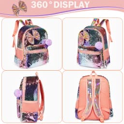 Backpack for Girls 16" Backpacks for Girls for School Sequin Backpack with Lunch Box for Elementary Students