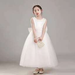 Girls' Premium Princess Dress with Oversized Bow – Full Tulle Flower Girl & Recital Gown for Piano Performances