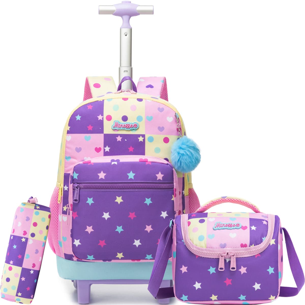 Rolling Backpack for Girls,Backpack with Wheels for Kids 8–12,Lightweight Wheeled School Backpack with Lunch Box,Cute Bookbag fo