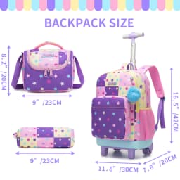 Rolling Backpack for Girls,Backpack with Wheels for Kids 8–12,Lightweight Wheeled School Backpack with Lunch Box,Cute Bookbag fo