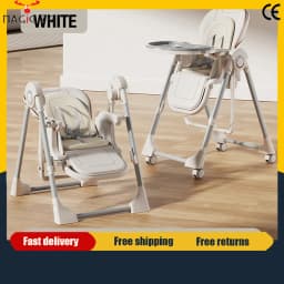2-in-1 Baby High Chair Baby Feeding Chair Swing Mode Adjustable Double Tray Sturdy Foldable Baby High Chair Baby Feeding Chair