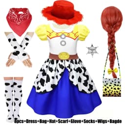Kids Girls Cosplay Costume for Western Cowgirl Dress for Halloween Birthday Theme Party Outfit Cowboy Hat Scarf Sets