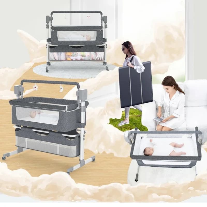 Baby Bed Baby Cribs Baby Cradle Multi Functional with Mosquito Net Stable Safety Newborn Bed Send Gifts Memory Cotton Mattress Storage Bag Parents Enjoy Play with Baby Home Sleeping Bed Fashion and Good Quality