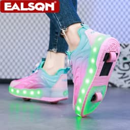 Two Wheels Children's LED Light-Up Roller Skate Shoes Breathable Mesh Kids Boys Girls Glowing Sport Luminous Sneakers Size 29-38