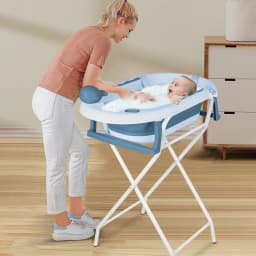 Baby Bathtub with Stand, Foldable Bathtub with Non-Slip Stand, Bath Mat and Bathtub Insert for Newborns and Toddlers