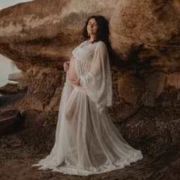 Maternity Gown For Photo Shoot Elegant Cotton Thread Embroidered Soft Mesh Outer Robe Grossese Shooting Photo Baby Shower Dress