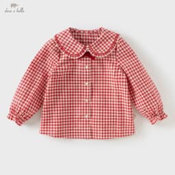 Dave Bella Children's Red White Plaid Shirt Clothes Autumn Girls' Baby Fashion Casual Pure Cotton Top Outdoor Party DB3253344