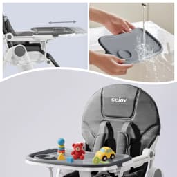 Sejoy Baby High Chair with 5-Point Harness 3-Position Tray & Wheels CE/CPC Certified Children's Dining Chair Adjustable