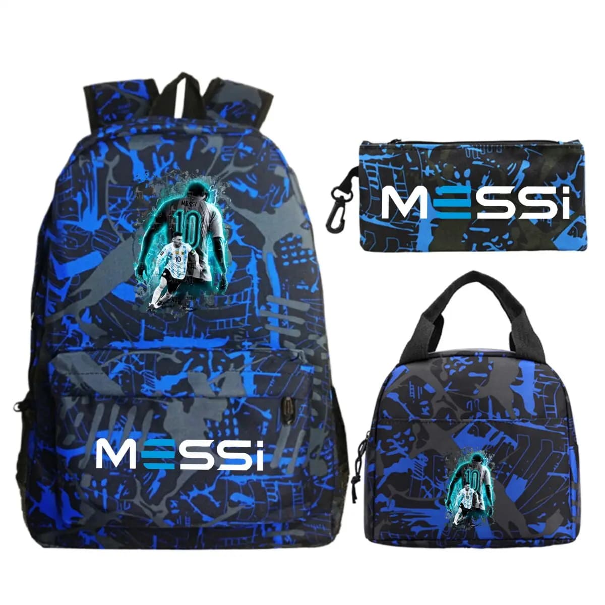 Children Teenger 3pcs Set Backpack Football Star Schoolbags Women Men Soccer Lover Backpack Pencil Bag Insulated Lunch Bags 3PCS
