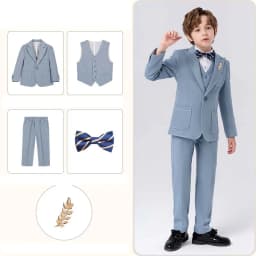 90-170 Kids Spring 5Pieces/Set Jacket Vest Pants Bowtie Brooch Party Dress Boys Host Costume Children Graduation Photograph Suit