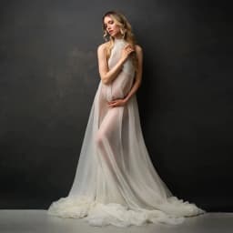 See Through Maternity Dress for Photo Shoot White Pregnancy Gown Floor Length Floating Tulle Pregnant Photography Props