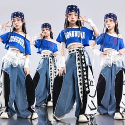 Girls K-pop Off-Shoulder Crop Top Joggers Pants Child Streetwear Girl Group Costume Kids Hip Hop Jazz Street Dance Clothes Set
