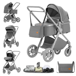 3 In 1 Height Adjustable High View Baby Pushchair Matching Safety Infant Carrier Car Seat, Portable Lightweight Wear-Resistant Aluminum Support Bracket, Sweat-Proof Breathable Linen Summer Liner, Labor-Saving One-Step Fold Design Infant Pram, Multi-Angle