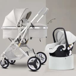 Newborn 3-in-1 Stroller with High View, Two-way Sitting and Lying Function, Baby Stroller with Carrycot and Car Safety Seat