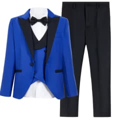 DTLumika Brand Suit Set for Boys 3-14 Yrs, Classic Black Collar Suit Jacket Vest Pants Bowtie Set, Communion Party Suits Toddler