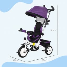 Homcom Evolutionary Tricycle for Children +12 Months with Folding Awning, Telescopic Push Handle and Safety Belt Blue