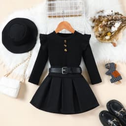2025 Autumn And Winter Outfits Kids Girls' 3 Pcs Set Dress + Belt + Hat New Clothes For Baby Girls Toddler Clothing For 2-8Year