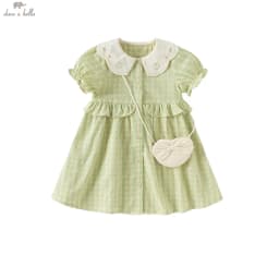 Dave Bella Girls Baby Princess Dress Summer Charm Sweet Elegant Children's Green Plaid Thin Dress Gentle Wallet Party DB2252325