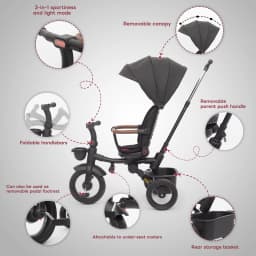 Baby Tricycle, 7-in-1 Folding Tricycle for Children from 6 Months to 5 Years, Brake Pedal, Extended Hood, Removable Railing