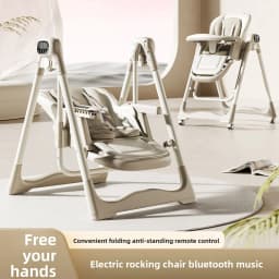 Smart Baby High Chair with Bluetooth, Electric Rocker & Recliner, 6-in-1 Foldable Multi-use Feeding Chair for Newborn to Toddler